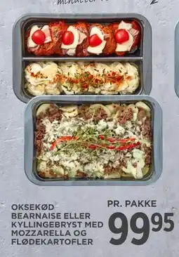 MENY OKSEKØD BEARNAISE ELLER KYLLINGEBRYST MED MOZZARELLA OG FLØDEKARTOFLER, DKK 99.95 tilbud