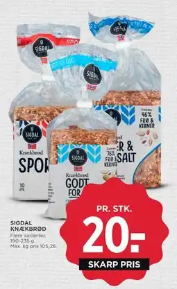 MENY SIGDAL KNÆKBRØD, DKK 20 tilbud