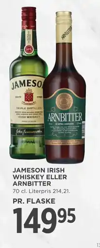 MENY JAMESON IRISH WHISKEY ELLER ARNBITTER, DKK 149.95 tilbud