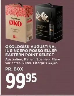 MENY ØKOLOGISK AUGUSTINA, IL SINCERO ROSSO ELLER EASTERN POINT SELECT, DKK 99.95 tilbud