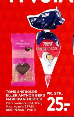 MENY TOMS SNEBOLDE ELLER ANTHON BERG MARCIPANHJERTER, DKK 25 tilbud