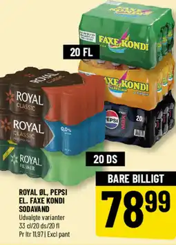 Løvbjerg Royal øl, pepsi el. faxe kondi sodavand tilbud