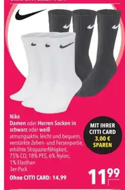 Citti Nike Damen oder Herren Socken in schwarz oder weiß tilbud