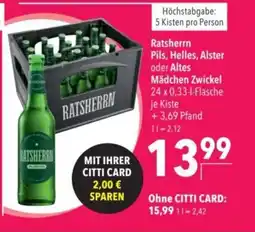 Citti Ratsherrn Pils, Helles, Alster oder Altes Mädchen Zwickel tilbud