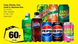 Calle Pepsi, Mirinda, Faxe Kondi el. Mountain Dew, DKK 60 tilbud