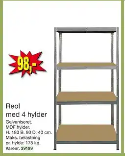 Harald Nyborg Reol med 4 hylder, DKK 98 tilbud