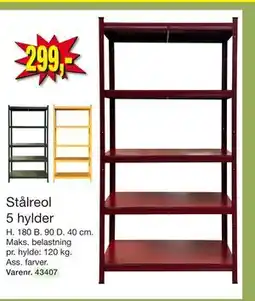Harald Nyborg Stålreol 5 hylder, DKK 299 tilbud