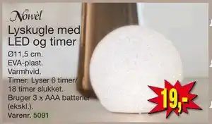 Harald Nyborg Lyskugle med LED og timer, DKK 19 tilbud