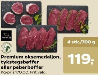 SuperBrugsen Premium Oksemedaljon, Tykstegsbøffer Eller Peberbøffer tilbud