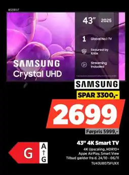 Power SAMSUNG 43" 4K Smart TV TU43U8075FUXX tilbud