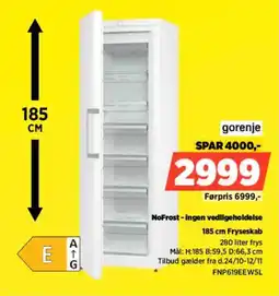 Power Gorenje 185 cm Fryseskab FNP619EEWSL tilbud