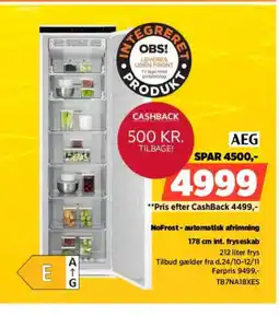 Power AEG 178 cm int. fryseskab TB7NA18XES tilbud