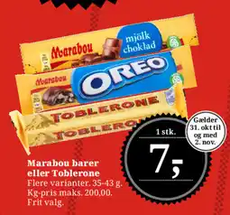 Dagli'Brugsen Marabou barer eller Toblerone tilbud