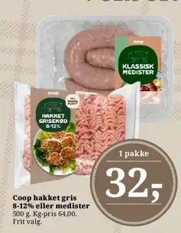 Dagli'Brugsen Coop hakket gris 8-12% eller medister tilbud