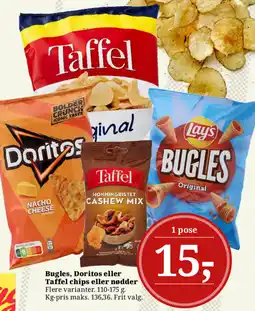 Dagli'Brugsen Bugles, Doritos eller Taffel chips eller nødder tilbud