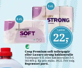 Dagli'Brugsen Coop Premium soft toiletpapir eller Luxury strong køkkenrulle tilbud