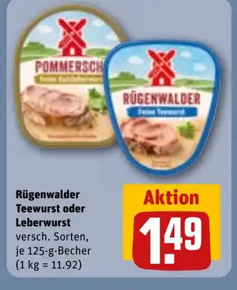 REWE DE Rügenwalder Teewurst oder Leberwurst tilbud