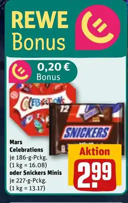 REWE DE Mars Celebrations oder Snickers Minis tilbud
