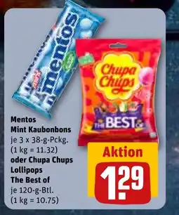 REWE DE Mentos Mint Kaubonbons oder Chupa Chups Lollipops The Best of tilbud