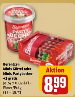 REWE DE Berentzen Minis Gürtel oder Minis Partybecher +3 gratis tilbud