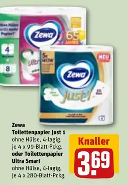 REWE DE Zewa Toilettenpapier Just 1 oder Toilettenpapier Ultra Smart tilbud