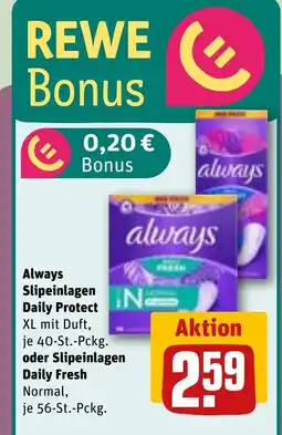 REWE DE Always Slipeinlagen Daily Protect oder Slipeinlagen Daily Fresh tilbud