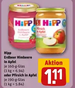 REWE DE Hipp Erdbeer Himbeere in Apfel oder Pfirsich in Apfel tilbud