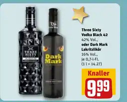 REWE DE Three Sixty Vodka Black 42 oder Dark Mark Lakritzlikör tilbud