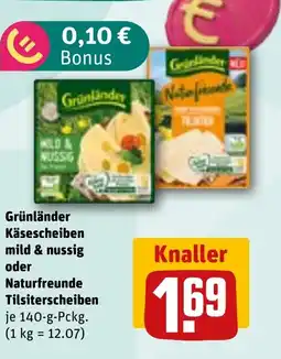 REWE DE Grünländer Käsescheiben mild & nussig oder Naturfreunde Tilsiterscheiben tilbud