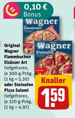 REWE DE Original Wagner Flammkuchen Elsässer Art oder Steinofen Pizza Salami tilbud