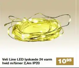 Bauhaus Veli Line LED lyskæde 24 varm hvid m/timer 2,4m IP20 tilbud