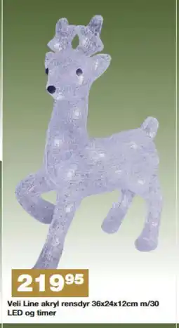 Bauhaus Veli Line akryl rensdyr 36x24x12cm m/30 LED og timer tilbud