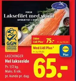 Lidl Hel lakseside, DKK 75, App-pris tilbud