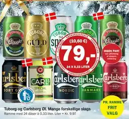 Købmandsgården Tuborg og Carlsberg Øl. Mange forskellige slags, DKK 79 tilbud
