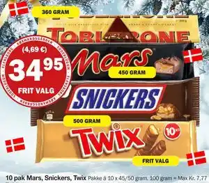 Købmandsgården 10 pak Mars, Snickers, Twix, DKK 34.95 tilbud