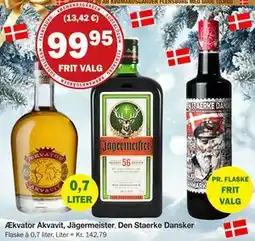 Købmandsgården Ækvator Akvavit, Jägermeister, Den Staerke Dansker, DKK 99.95 tilbud