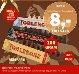 Købmandsgården Toblerone, lys, hvid, mørk, DKK 8 tilbud