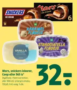 Coop 365 Mars, snickers isbarer, Coop eller 365 is tilbud