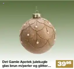 Bauhaus Det Gamle Apotek julekugle glas brun m/perler og glitter tilbud