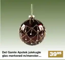 Bauhaus Det Gamle Apotek julekugle glas mørkerød m/mønster tilbud