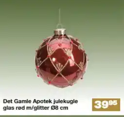 Bauhaus Det Gamle Apotek julekugle glas rød m/glitter tilbud