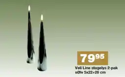 Bauhaus Veli Line stagelys 2-pak sølv 5x22+26 cm tilbud