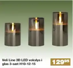 Bauhaus Veli Line 3D LED vokslys i glas 3-sæt H10-12-15 tilbud