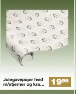 Bauhaus Julegavepapir hvid m/stjerner og kra.. tilbud