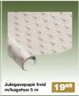 Bauhaus Julegavepapir hvid m/kagehus tilbud