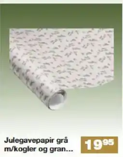 Bauhaus Julegavepapir grå m/kogler og gran. tilbud
