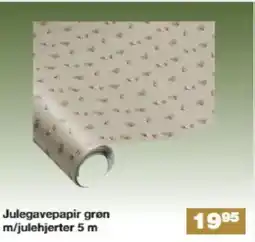 Bauhaus Julegavepapir grøn m/julehjerter tilbud