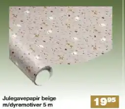 Bauhaus Julegavepapir beige m/dyremotiver tilbud