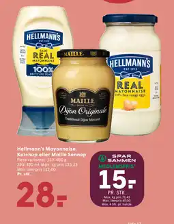 SPAR HELLMANN'S Mayonnaise, Ketchup eller Maille Sennep tilbud