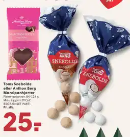 SPAR Toms Snebolde eller Anthon Berg Marcipanhjerter tilbud